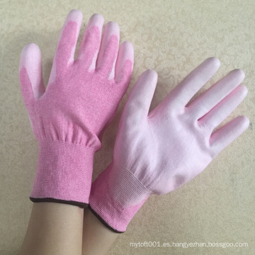 NMsafety brillante color pu recubierto guantes anti-corte